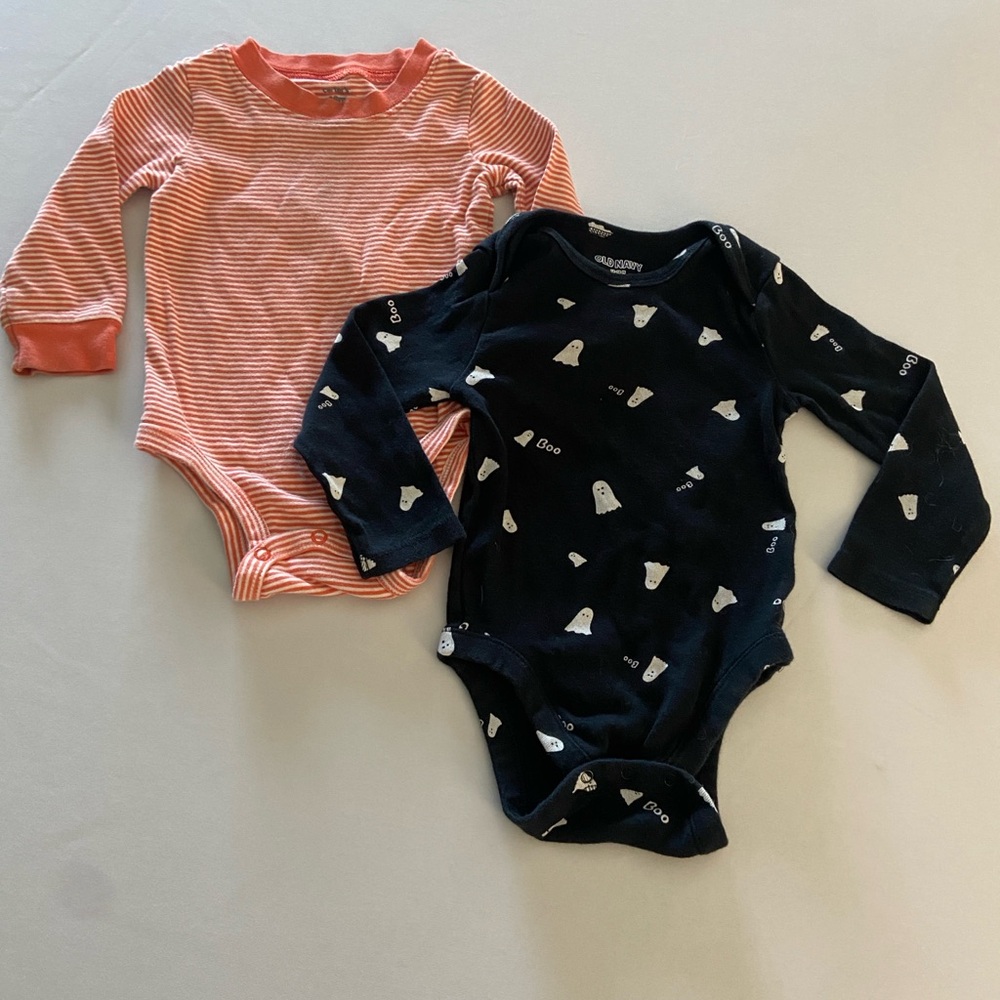 Fall long sleeve Bodysuit set- orange Stripes and black ghost Print 12-18mo